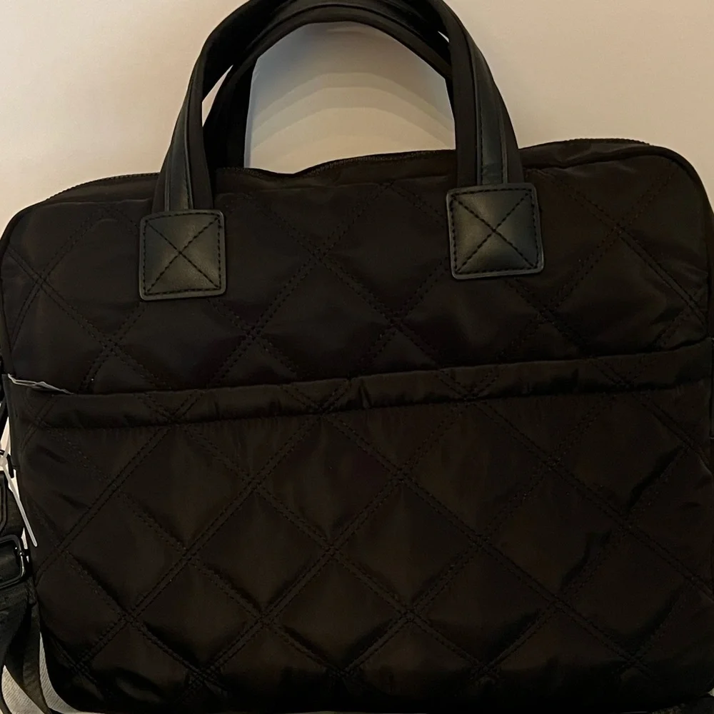 Steve Madden Black Quilted Laptop Tote with Removable Pouch